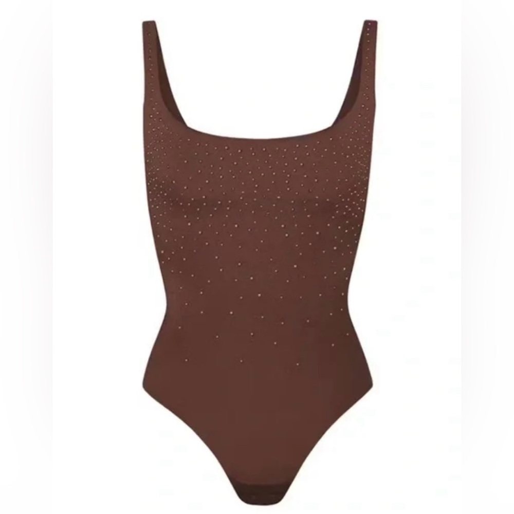 Skims Swarovski Jelly Sheer Square Neck Thong Bodysuit
